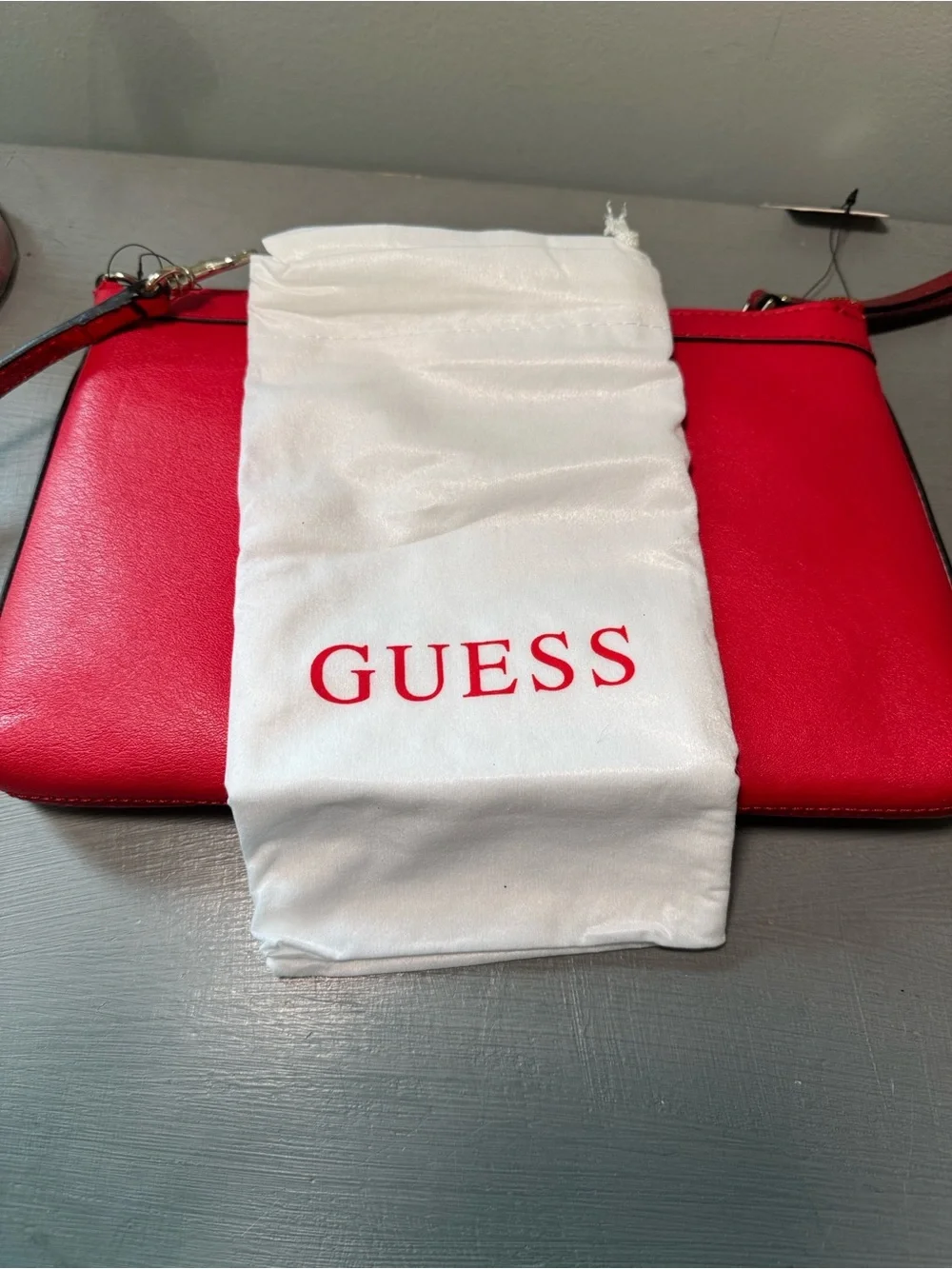 Guess Red Crossbody / Wristlet Bag with Gold Accents with Dust Bag NWT
